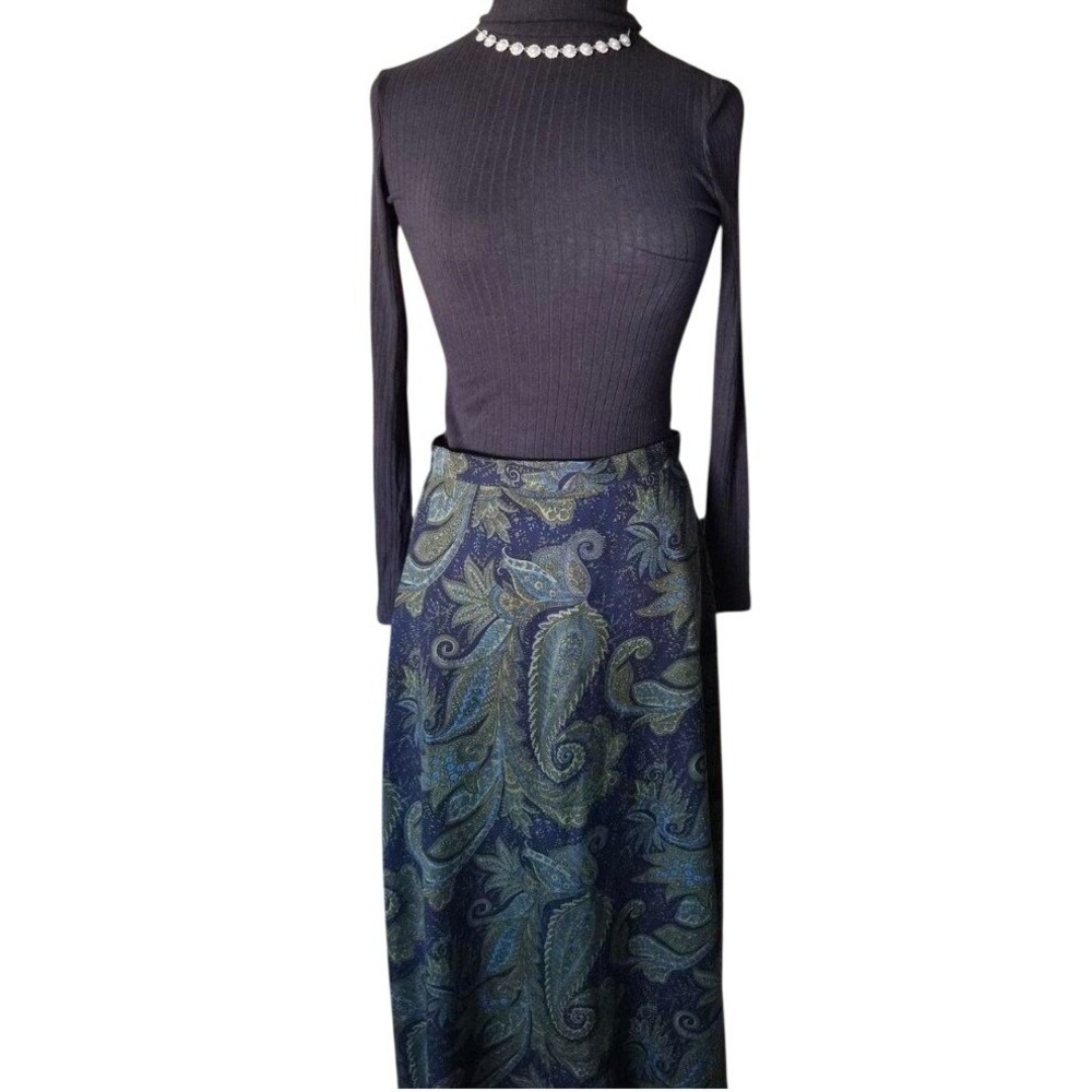 K Studio Collection Blue Green Paisley Maxi Metallic Shimmer Size 8 Vintage Y2K